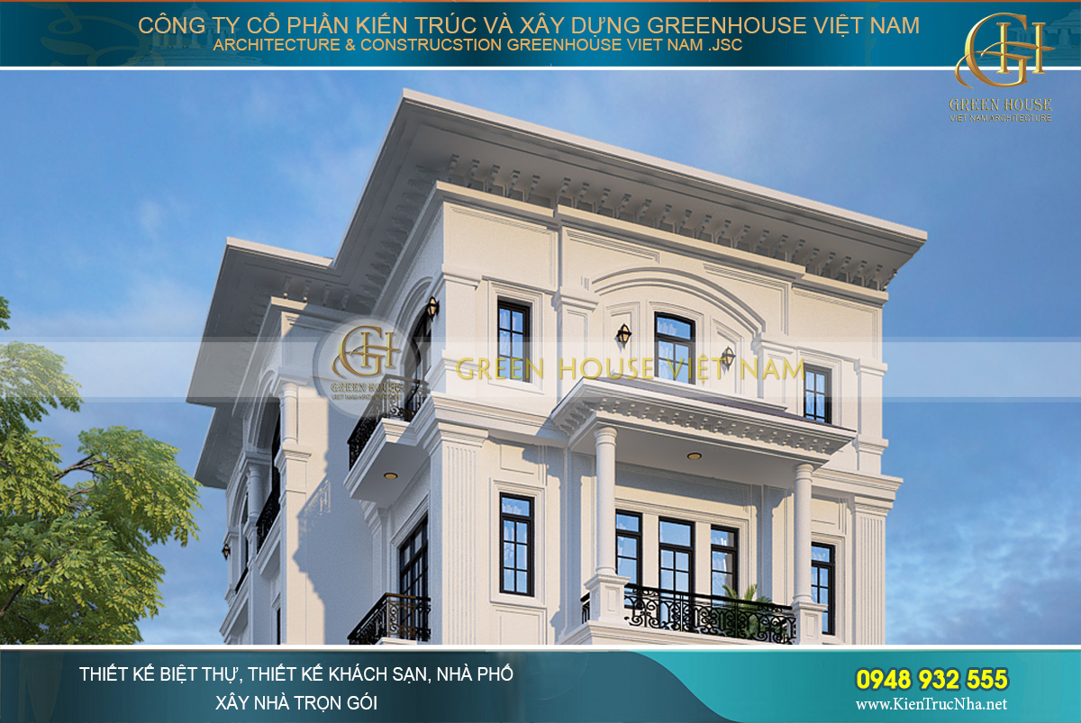 Thiết kế mặt bên của biệt thự cũng được trau chuốt vô cùng tỉ mỉ, tinh tế