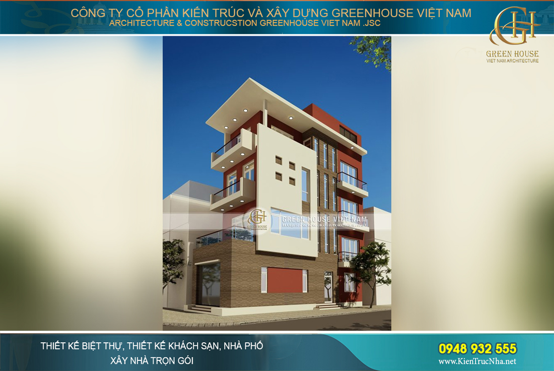 Kiến trúc nhà phố 4 tầng rưỡi có thiết kế xây dựng hình khối độc đáo đầy bắt mắt và hiện đại