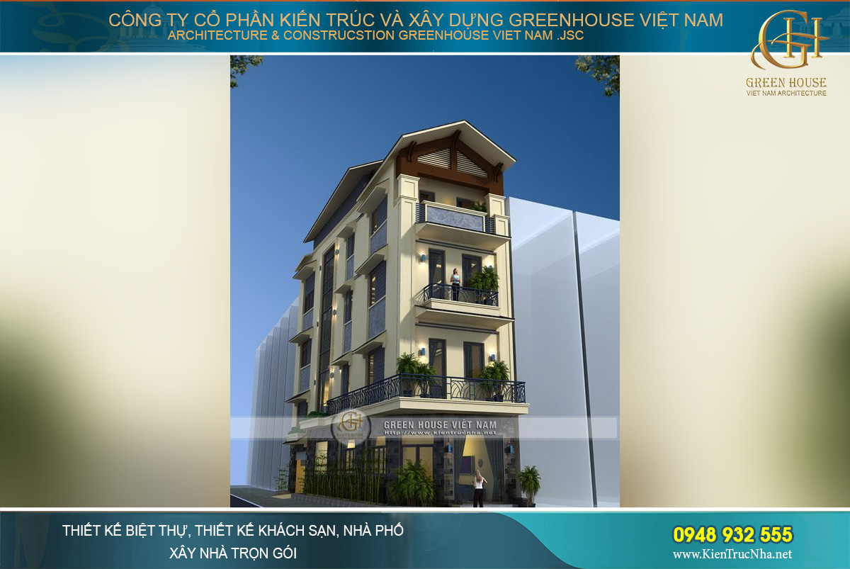 Kiến trúc mặt tiền sang trọng và bề thế của ngôi nhà ống 4 tầng rưỡi tại Bắc Ninh