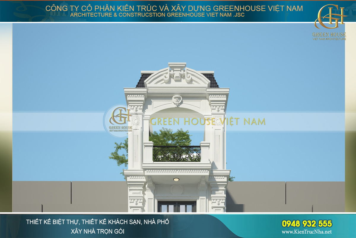 Điểm ấn tượng độc đáo nhất chính là phần mái của nhà phố tân cổ điển 3 tầng