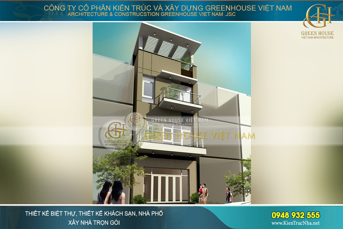 Kiến trúc nhà ống 3 tầng 1 tum có thiết kế xây dựng hình khối độc đáo đầy bắt mắt và hiện đại