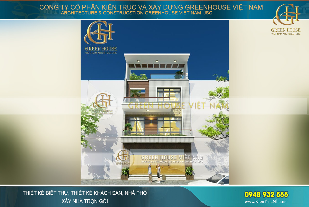 Thiết kế mặt tiền nhà ống 3 tầng với đường nét kiến trúc sang trọng và đẳng cấp