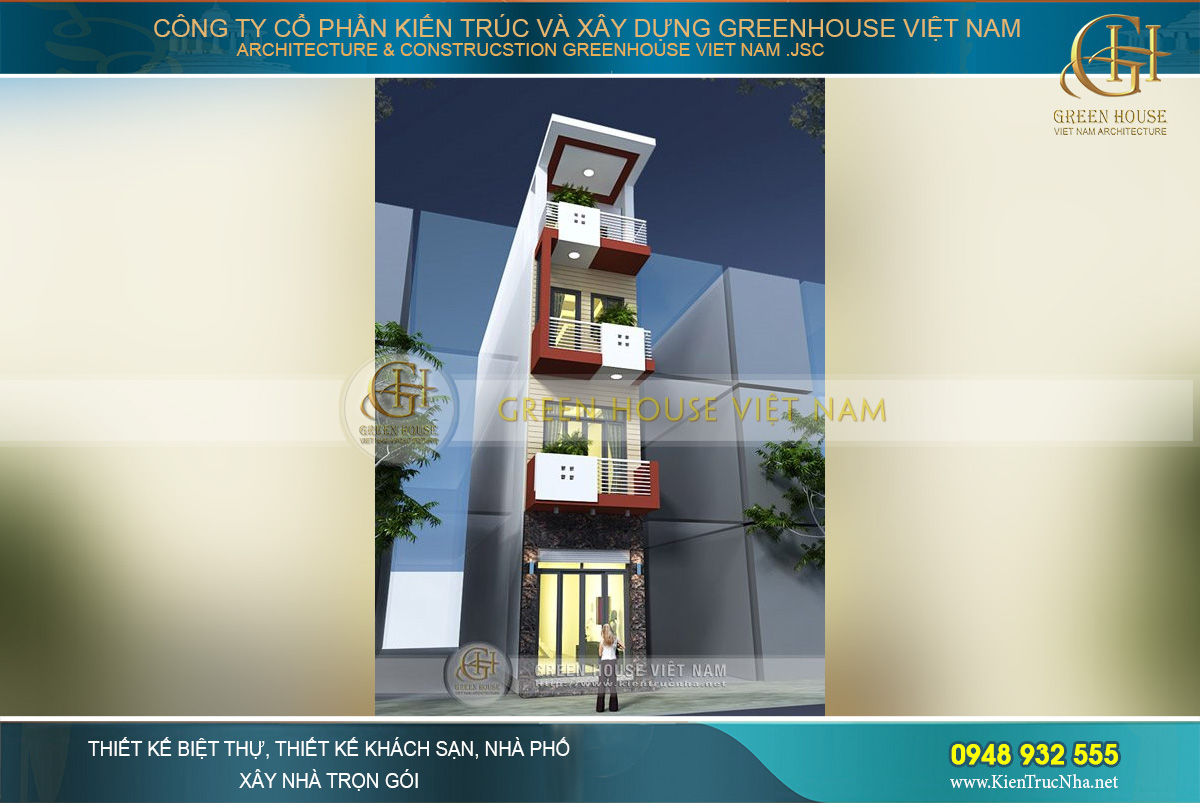 Không gian kiến trúc mặt tiền hiện đại và sang trọng của ngôi nhà phố 4 tầng tại Bắc Giang