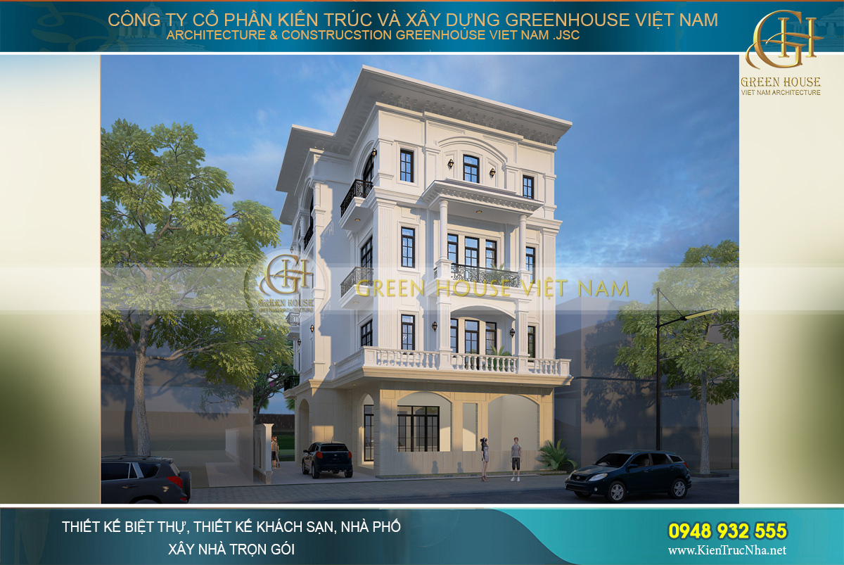 Phối cảnh mặt tiền với vẻ đẹp đẳng cấp đến choáng ngợp của nhà phố tân cổ điển mặt tiền 7m