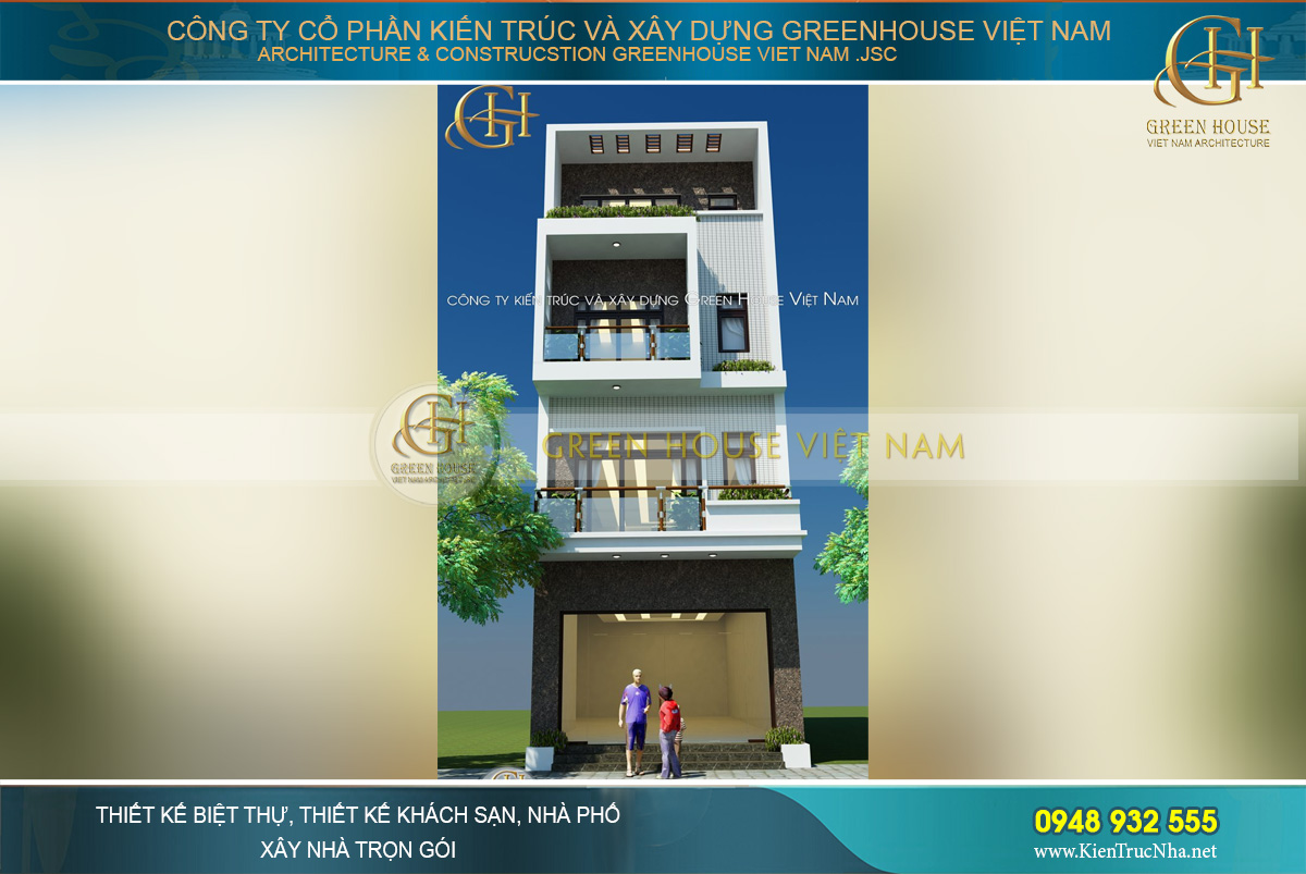 Diện tích mặt tiền nhà phố 4 tầng được phân chia một cách hợp lý, đáp ứng yêu cầu của gia chủ