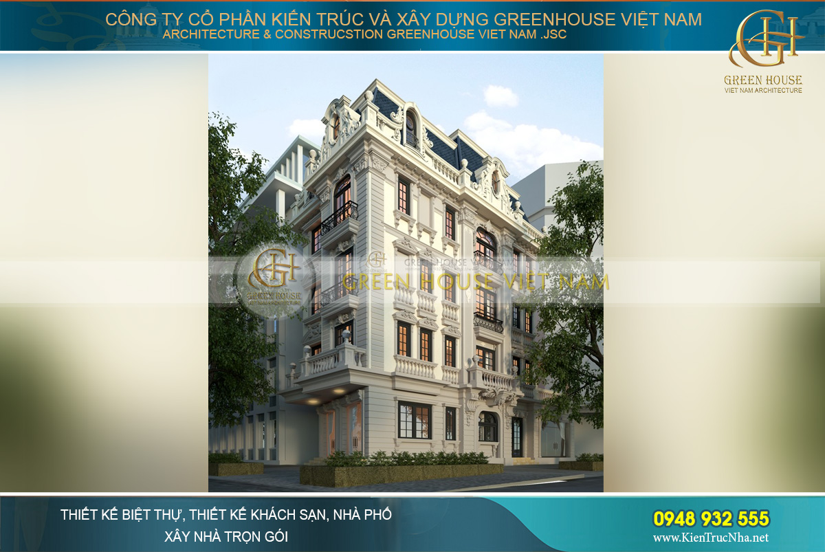 Mặt tiền với lối kiến trúc cổ điển phong cách Pháp nổi bật mà vẫn đầy trang nhã