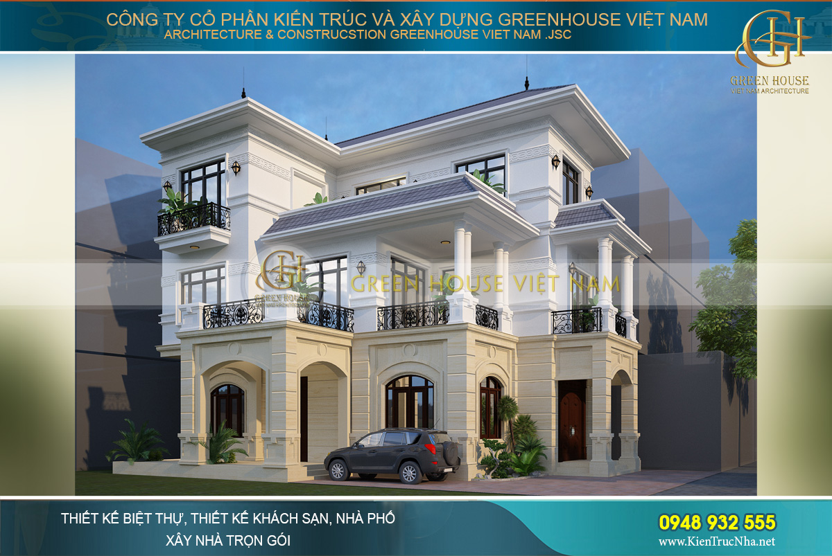 Biệt thự được thiết kế với 2 tone màu vàng kem và trắng sứ mang vẻ đẹp thanh lịch, trang nhã