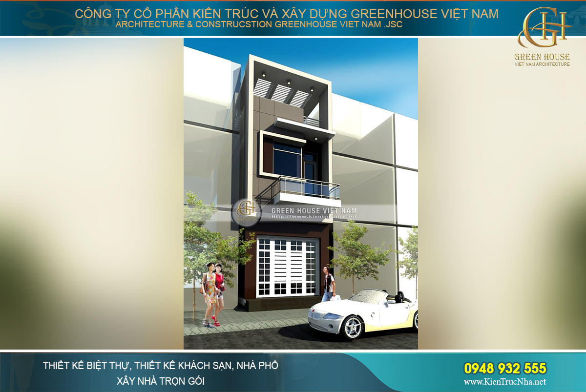 Kiến trúc mặt tiền hiện đại của ngôi nhà ống 3 tầng tại Bắc Giang
