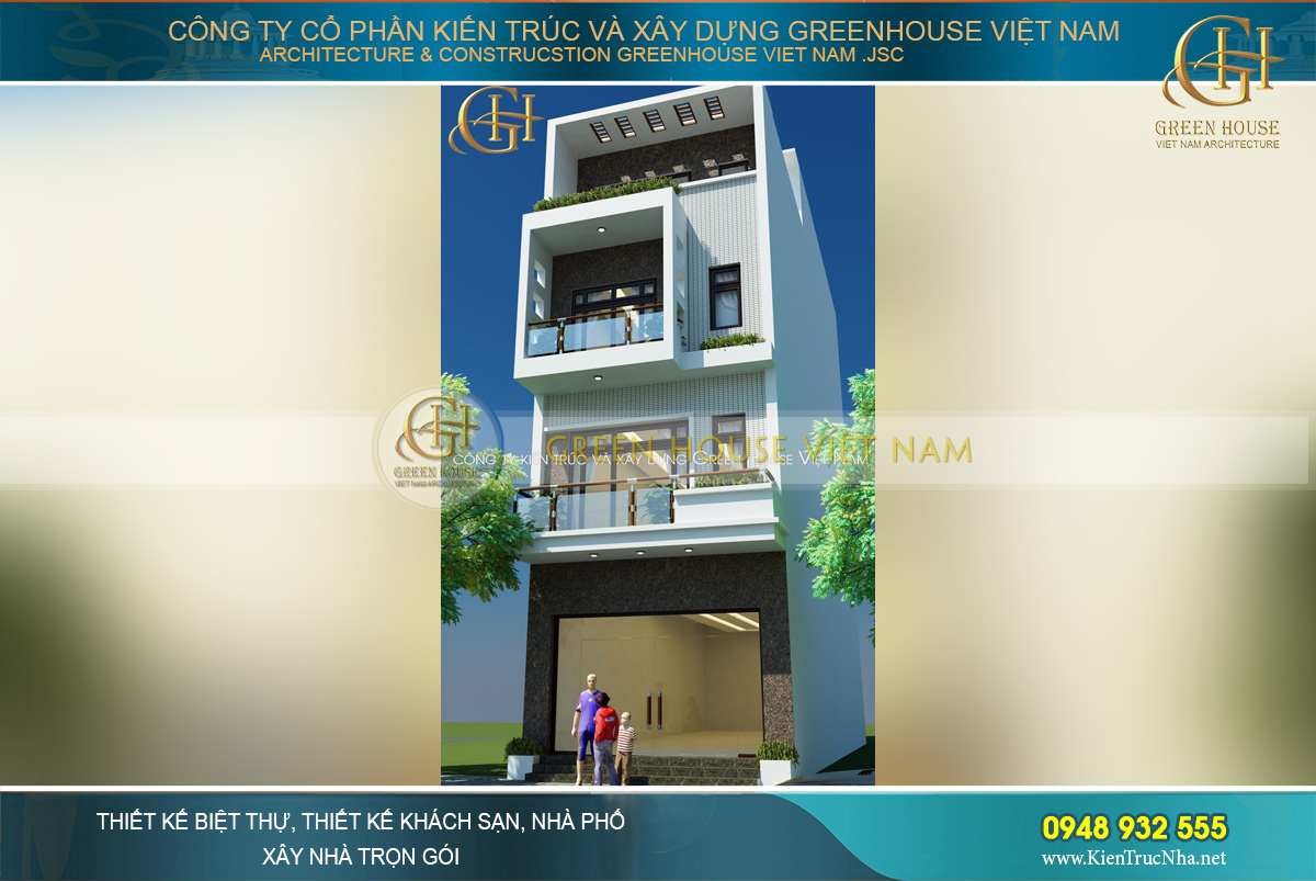 Diện tích mặt tiền nhà phố 4 tầng được phân chia một cách hợp lý, đáp ứng yêu cầu của gia chủ