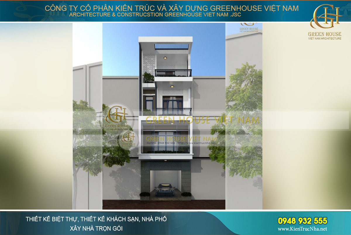 Mẫu thiết kế nhà phố 4 tầng mặt tiền 5m phong cách hiện đại tại Bắc Ninh