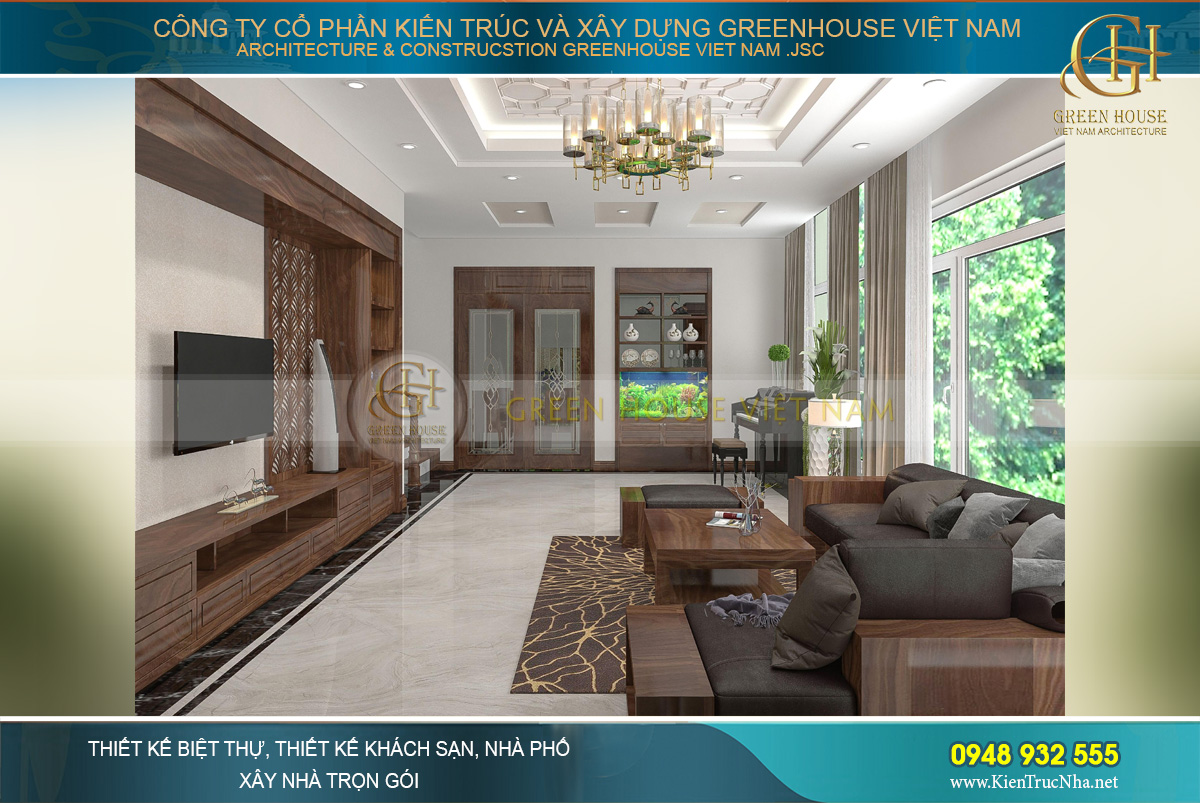 Phòng khách sở hữu diện tích rộng, thông thoáng nhờ cách bố trí khoa học, tinh tế