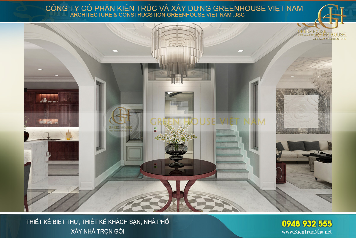 Đại sảnh của biệt thự tân cổ điển tại Hà Nội với vẻ đẹp cân xứng đến hoàn mỹ