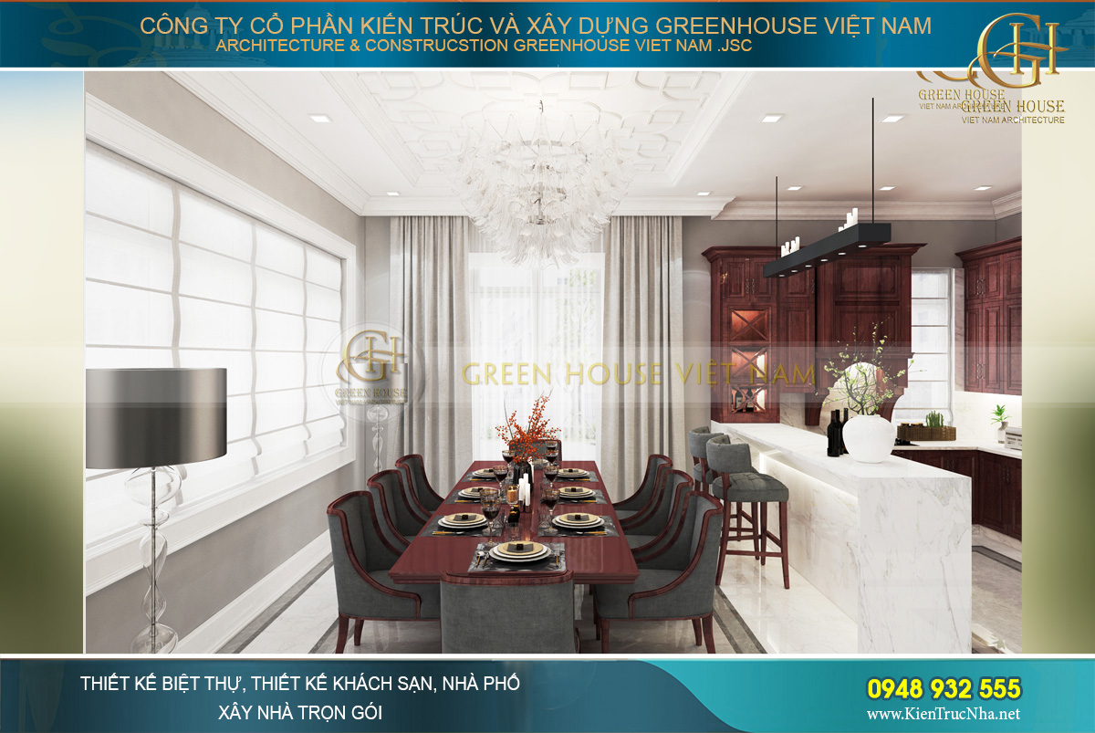 Không gian phòng ăn của biệt thự ngập tràn nắng gió