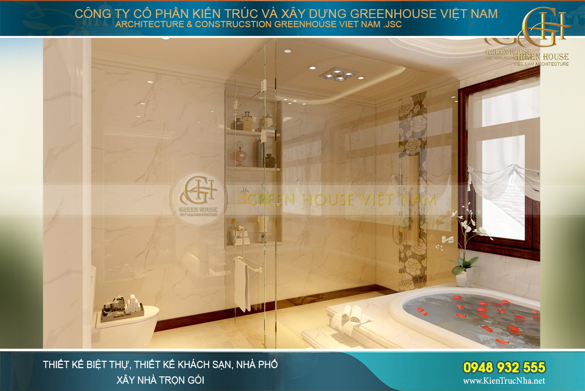 Một bồn tắm lớn giúp chủ nhân thư giãn