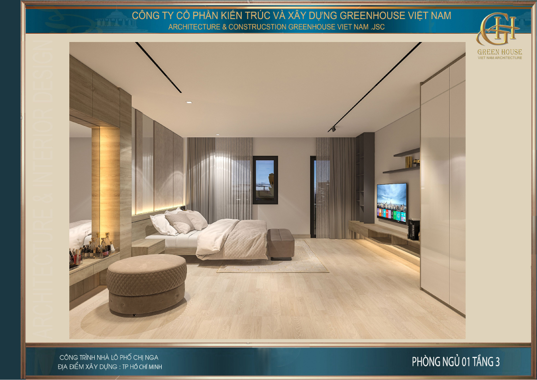 Phòng ngủ master sử dụng gam màu tươi sáng, trẻ trung và rực rỡ