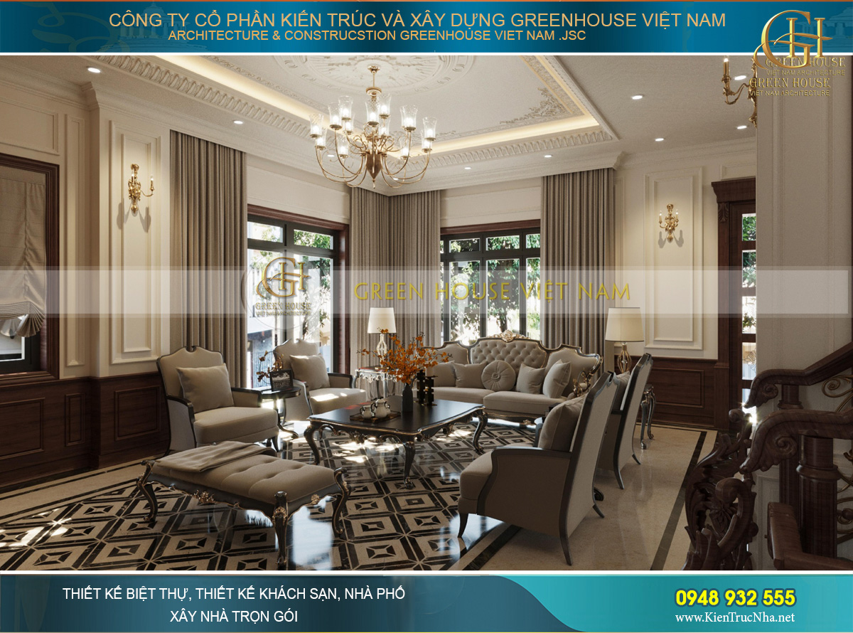 Thiết kế nội thất phòng khách biệt thự Luxury sang trọng, đẳng cấp