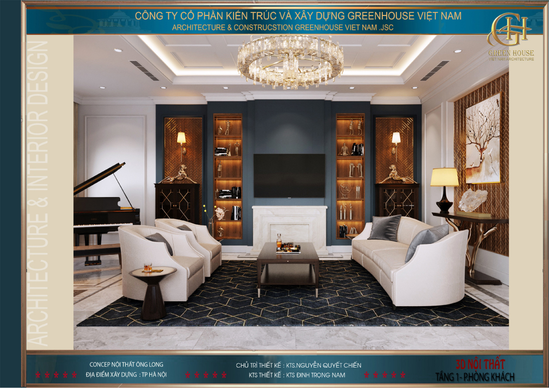 Mẫu nội thất phòng khách luxury sang trọng, tinh tế - Green House Việt Nam