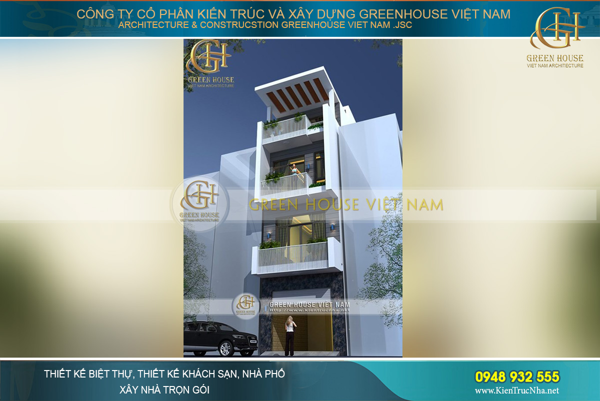 Tổng quan kiến trúc nhà phố 4 tầng tại Ninh Bình với thiết kế hiện đại, lối kiến trúc khỏe khoắn, vững chãi