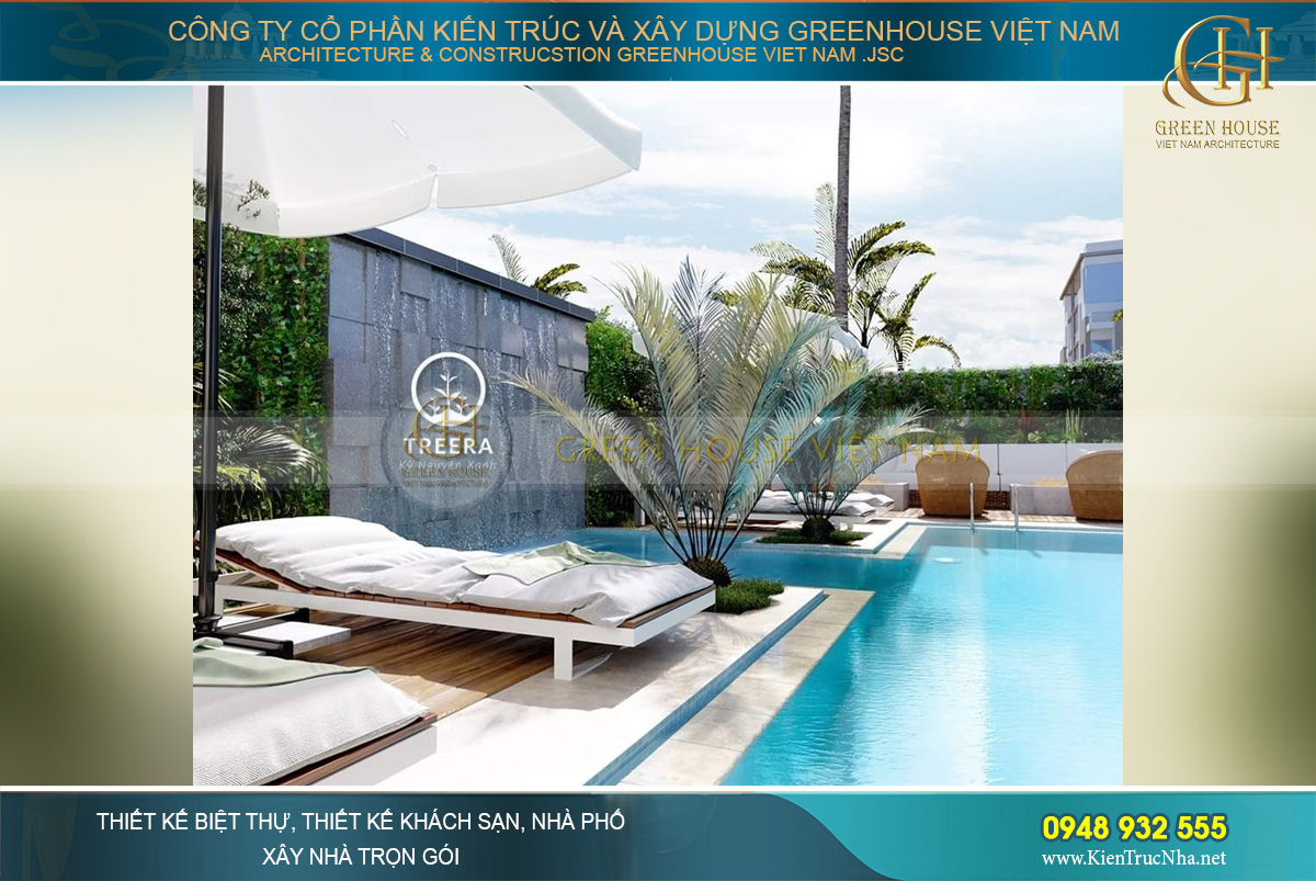 Thác nước Sân vườn được thiết kế chảy xuống từ một bức tường lớn