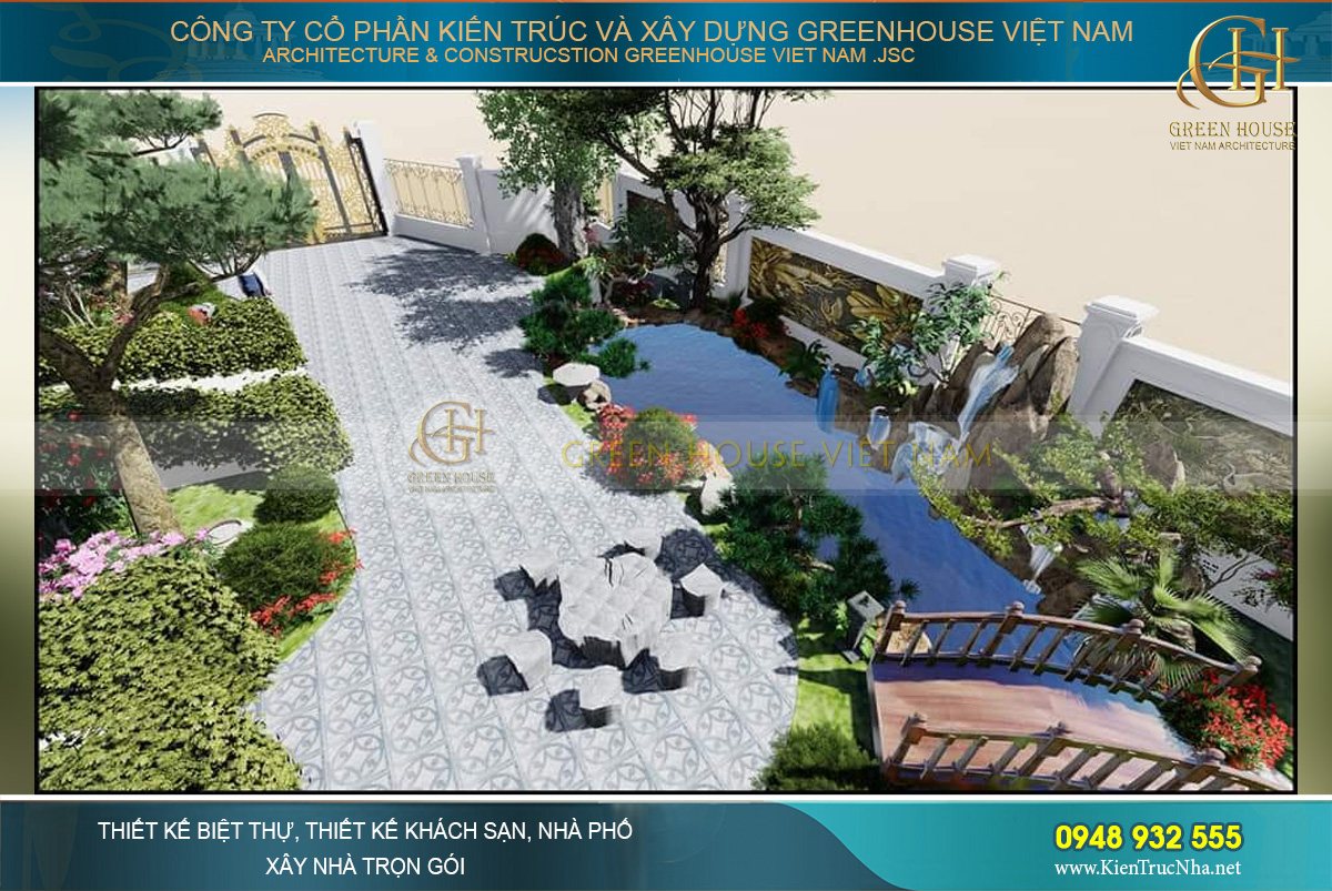 Sân vườn tiểu cảnh thác nước đổ mang đến vẻ đẹp cho không gian