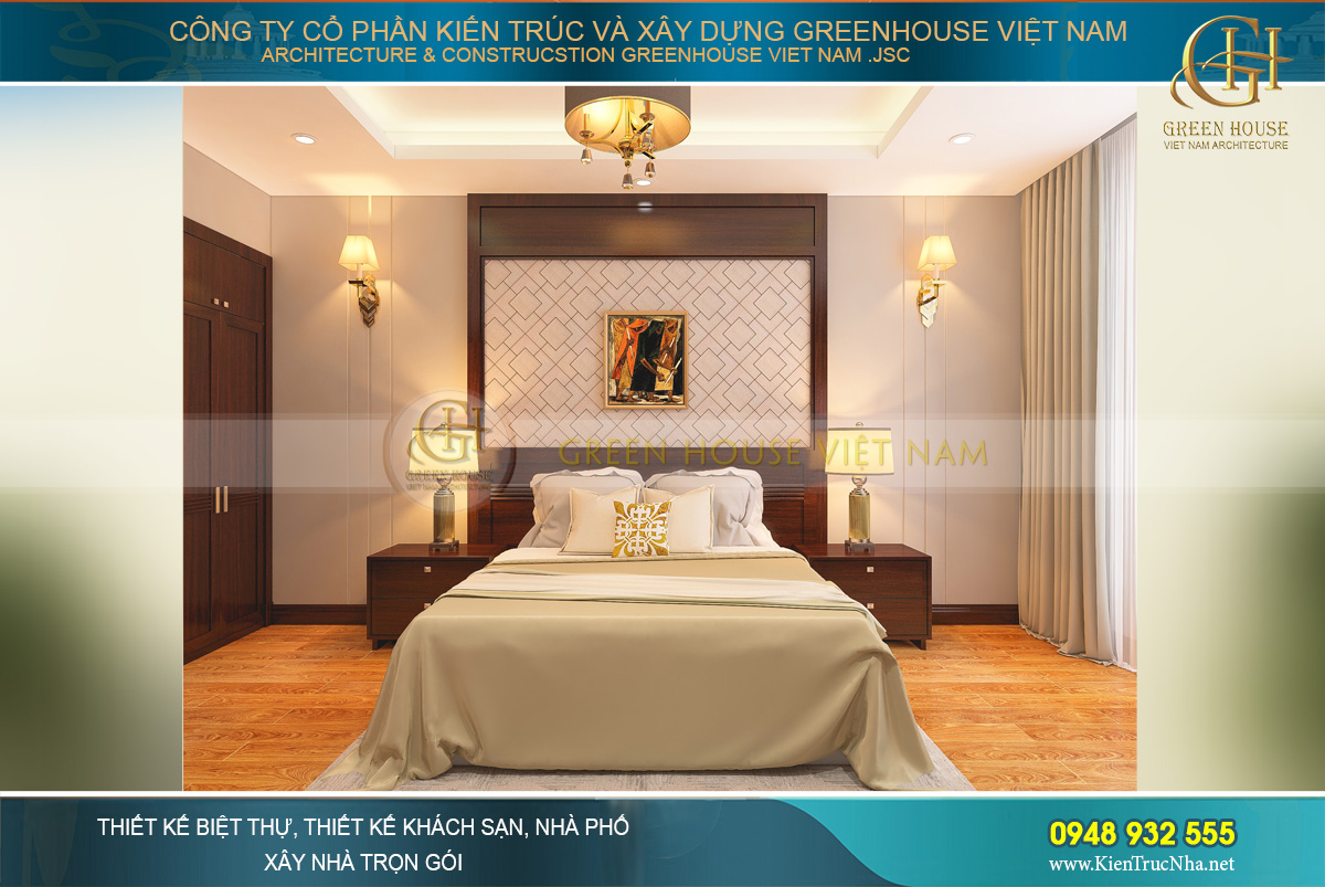 Thiết kế phòng ngủ master với tone vàng rực rỡ và ấm áp