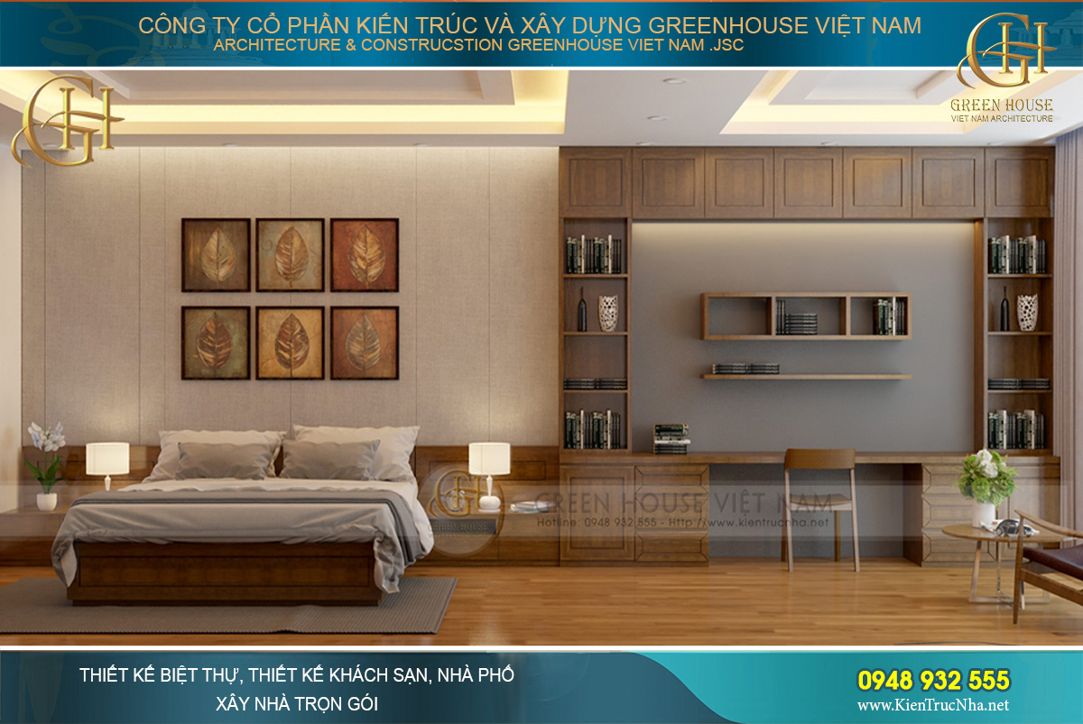 Phòng ngủ được bố trí đơn giản, gọn gàng, đảm bảo sự riêng tư cần thiết