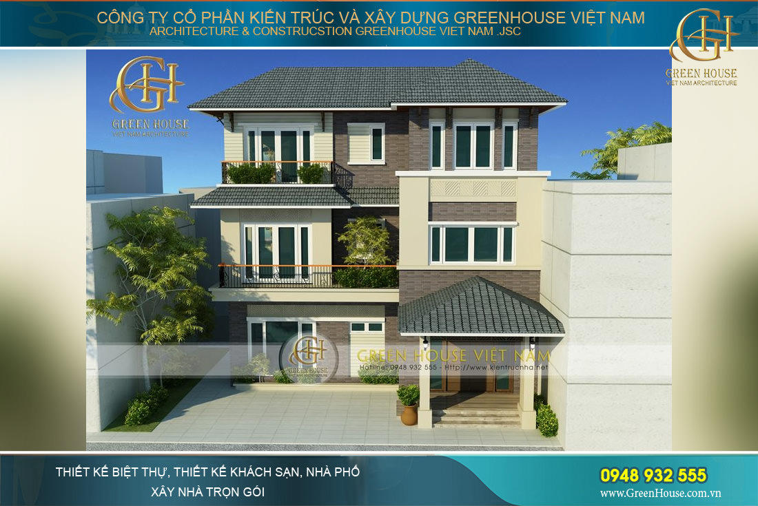 Công trình biệt thự hiện đại, phong cách với kiểu mái thái lan mang lại sự năng động, nét đẹp của kiến trúc mới tạo sự thu hút cho mọi người