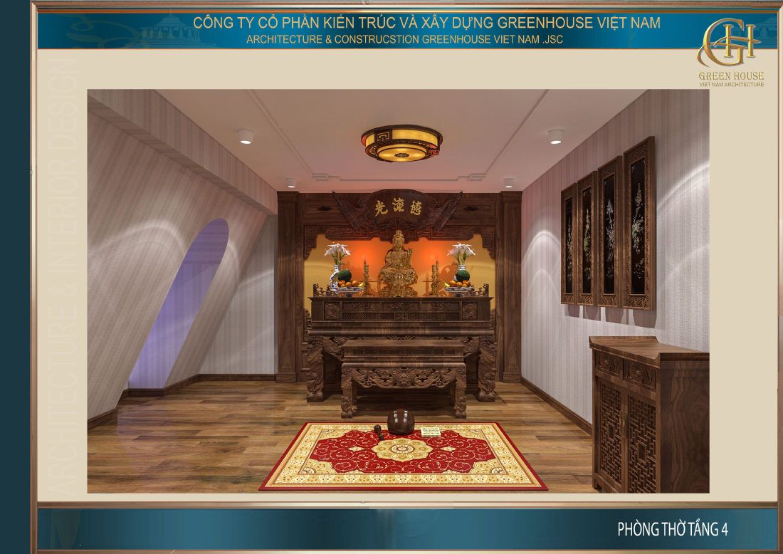 Thiết kế nội thất phòng thờ của biệt thự tân cổ điển 4 tầng tại Thái Nguyên