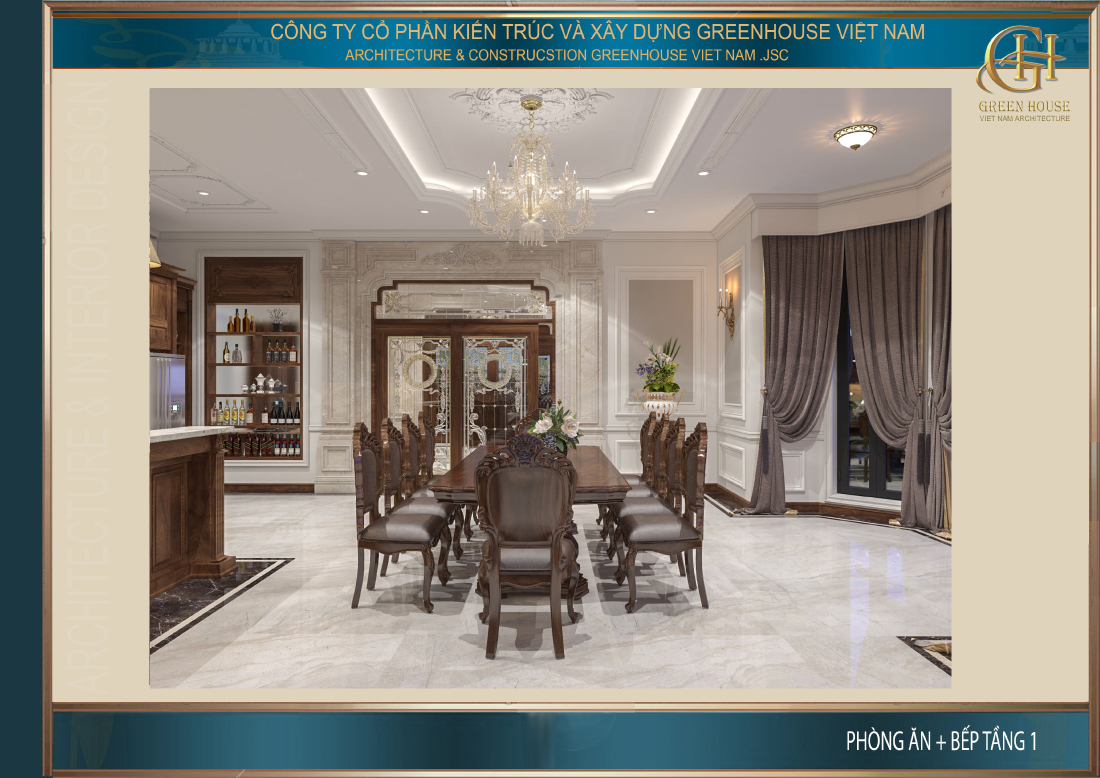 Bộ bàn ăn 10 ghế phù hợp với những bữa tiệc của gia chủ