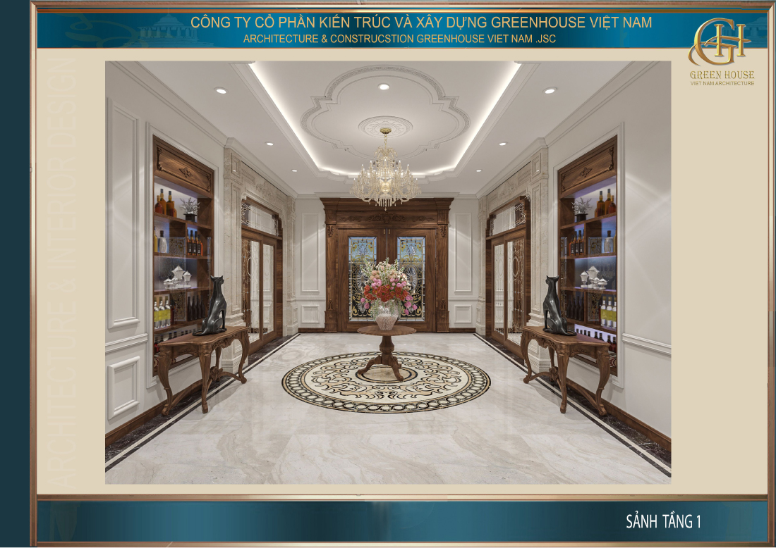 Đại sảnh được thiết kế chi tiết chạm khắc vô cùng tỉ mỉ