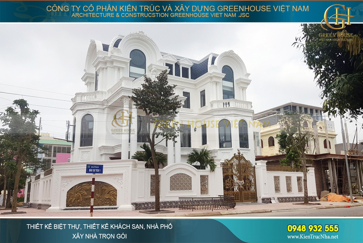 Toàn cảnh công trình thi công thực tế của biệt thự tân cổ điển 3 tầng 1 tum tại Hà Nội
