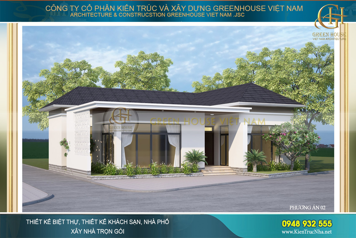 Phương án thiết kế số 02 sử dụng hệ thống mái thái mang đến vẻ đẹp thanh thoát, lịch lãm