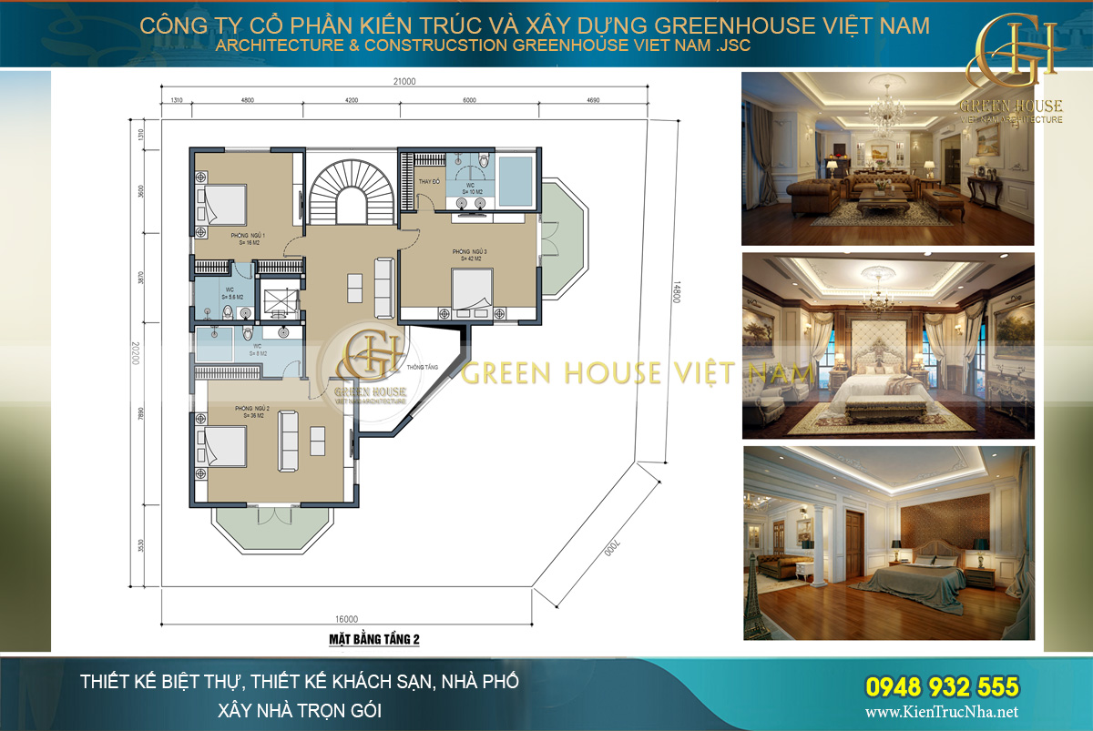 Tầng 3 dành cho không gian sinh hoạt riêng của mỗi thành viên với 3 phòng ngủ