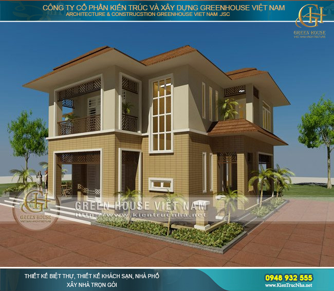 Phối cảnh kiến trúc biệt thự hiện đại 2 tầng sở hữu mặt tiền rộng 12m lý tưởng