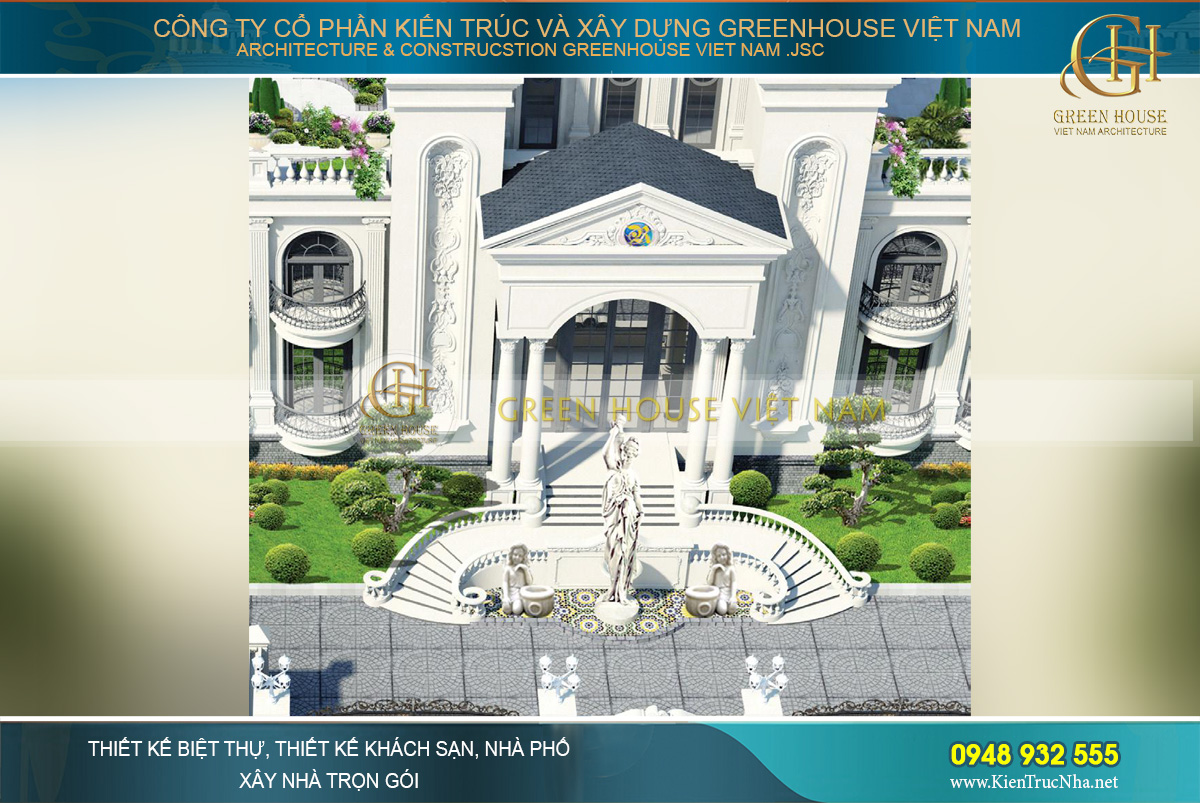 Từ xa chúng ta đã chiêm ngưỡng được nét kiến trúc cổ điển đẳng cấp hoàng gia của dinh thự