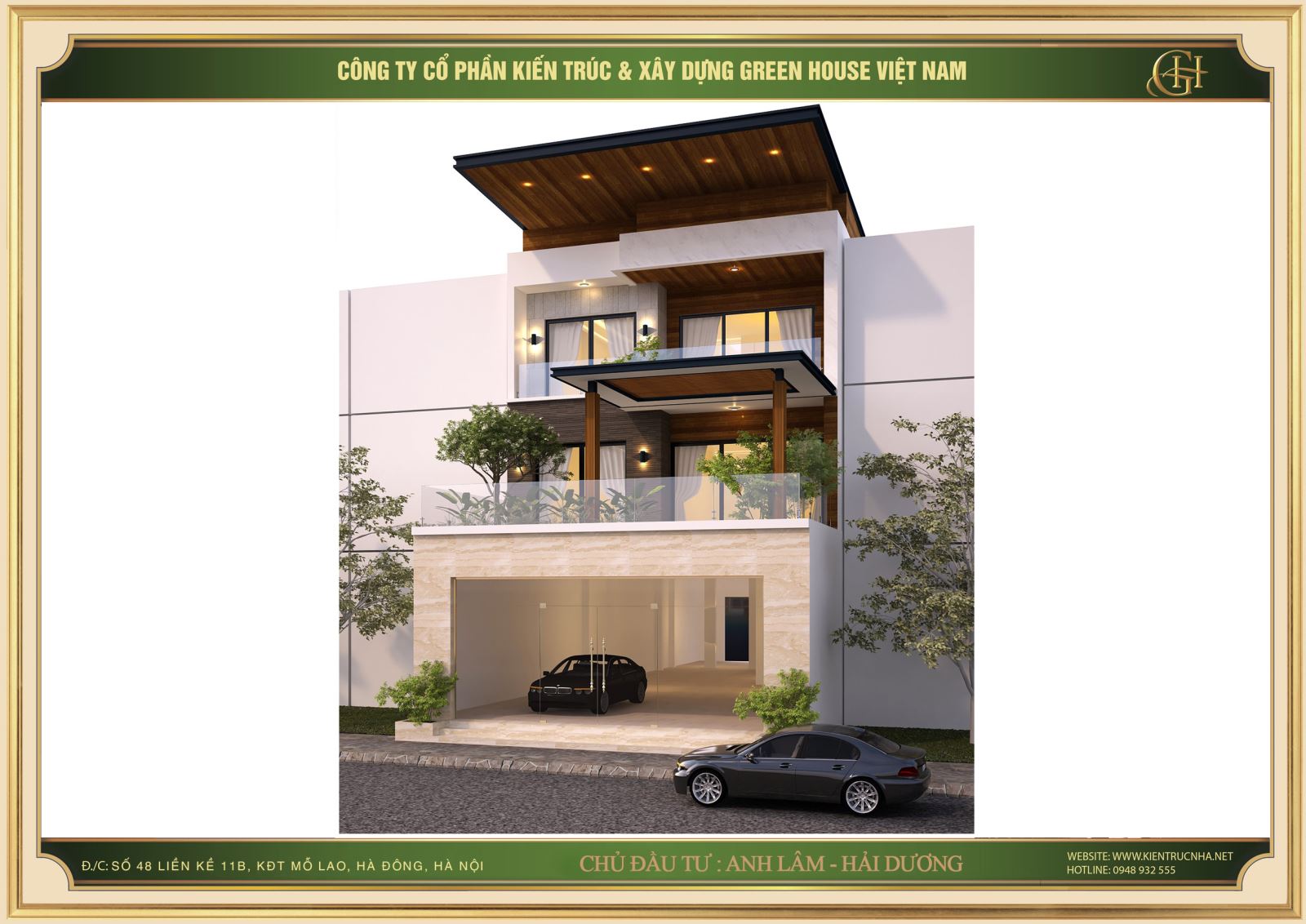 Lợi thế mặt tiền rộng đã giúp các KTS phô diễn được hết vẻ đẹp kiến trúc hoàn mỹ của biệt thự 3 tầng