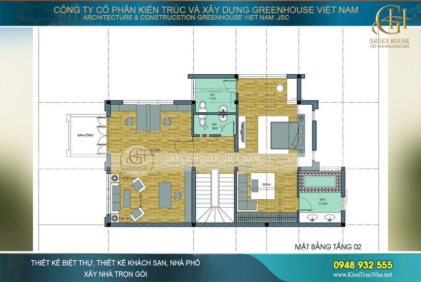Phòng làm việc, phòng ngủ master cùng các đồ dùng nội thất được bố trí khoa học tại tầng 2