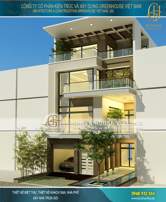 Thiết kế biệt thự hiện đại 4 tầng diện tích 180m2 đẹp tiêu chuẩn
