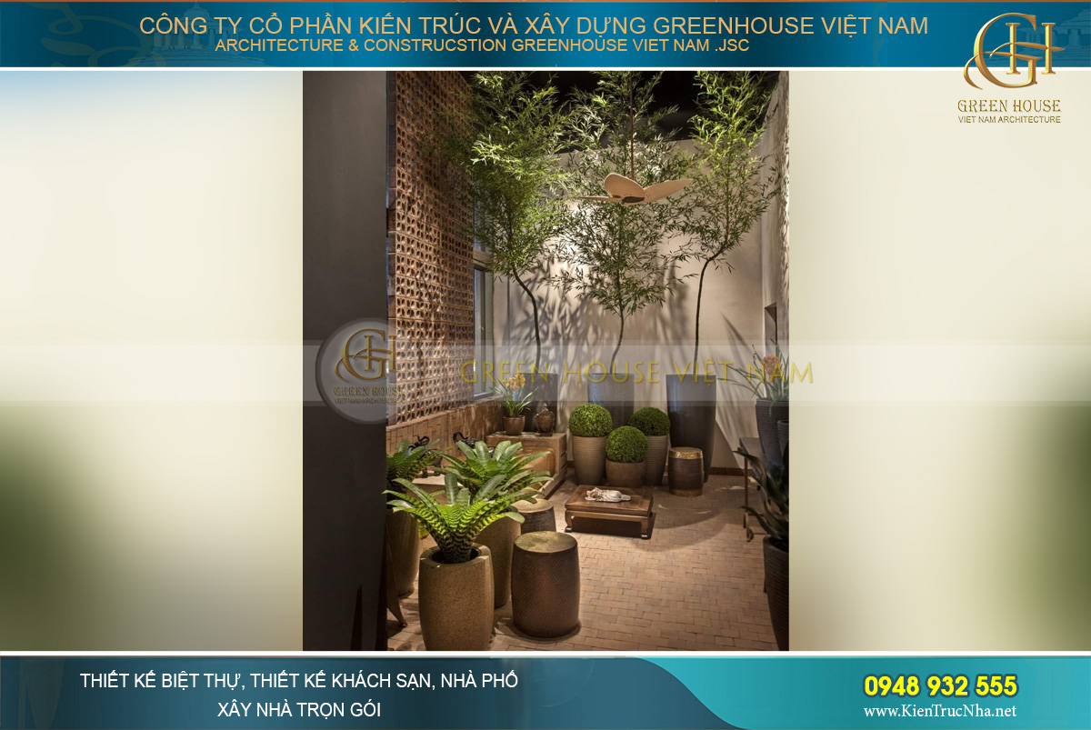 Mẫu biệt thự sân vườn sử dụng vật dụng trang trí hoàn toàn tự nhiên