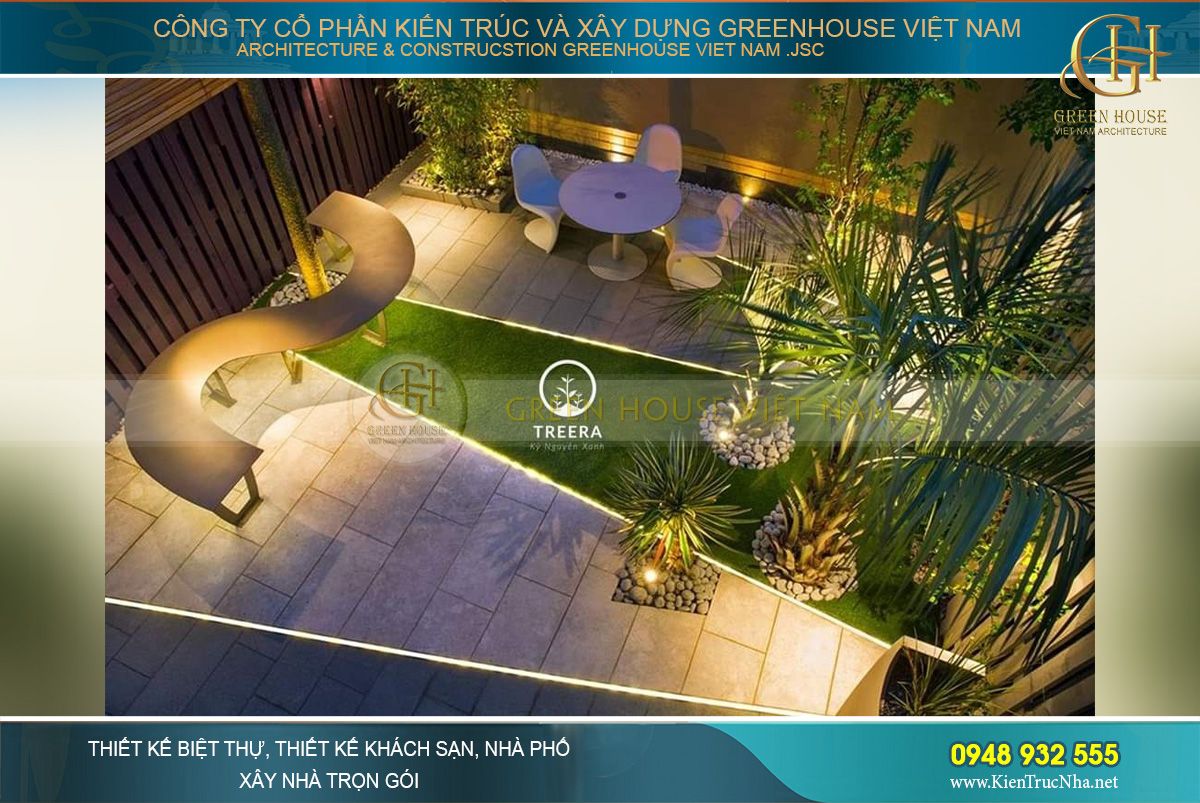 Góc nhìn từ trên cao xuống của mẫu biệt thự sân vườn hiện đại