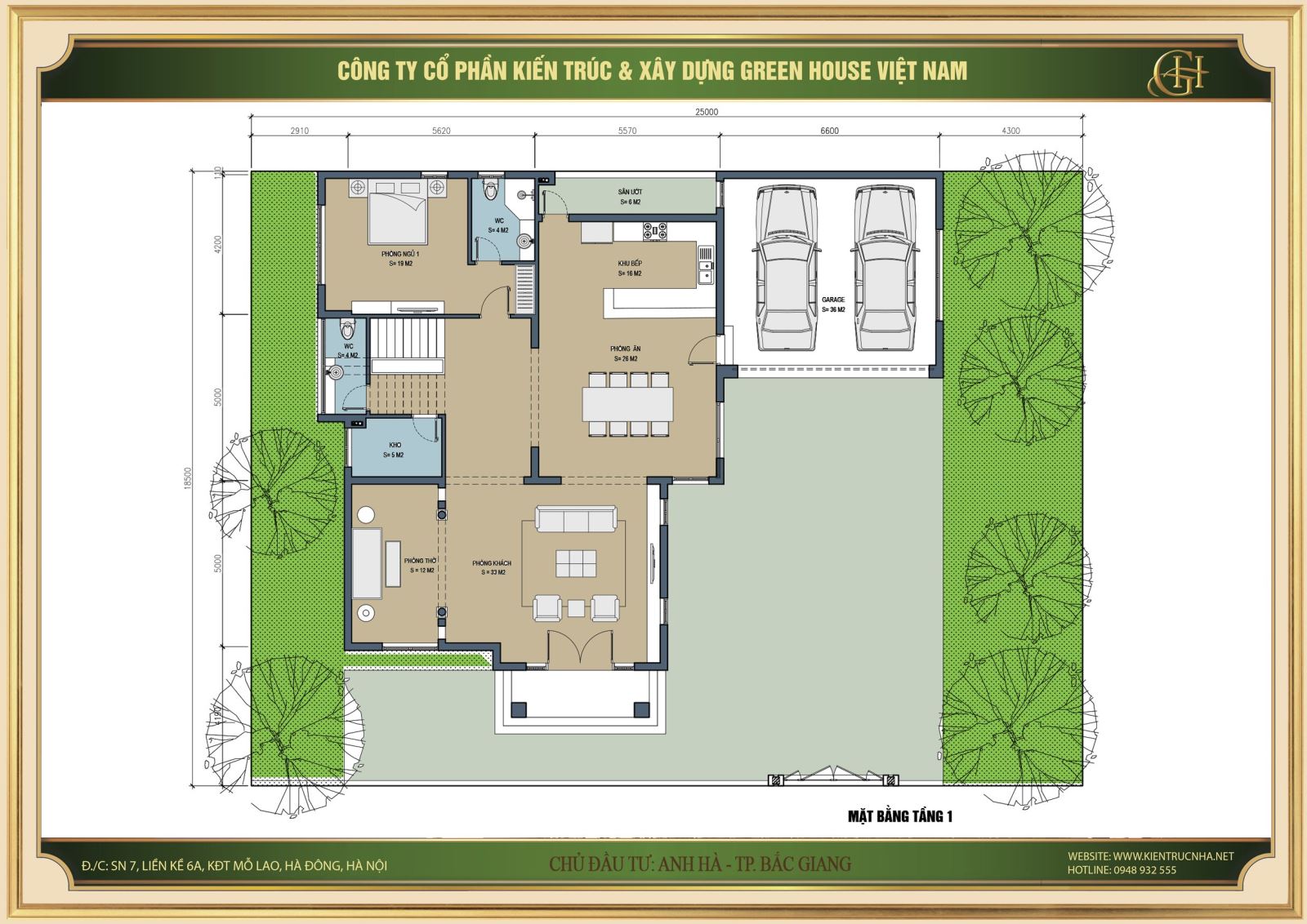 Thiết kế mặt bằng và công năng sử dụng của tầng 1 biệt thự tân cổ điển tại Bắc Giang