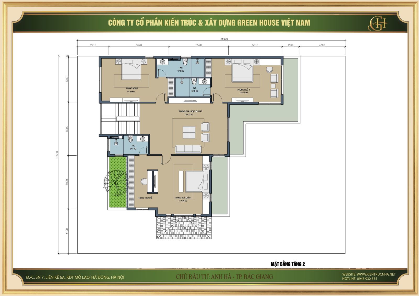 Thiết kế mặt bằng và công năng sử dụng của tầng 2 biệt thự tân cổ điển tại Bắc Giang