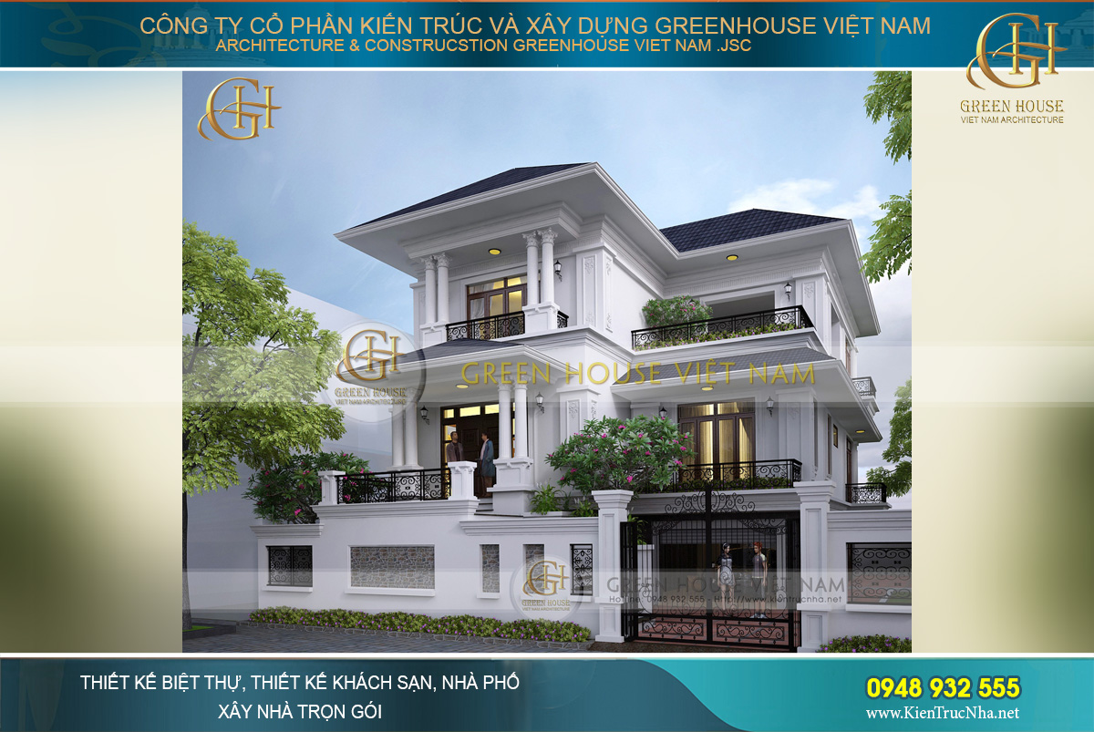 Hệ mái Thái lợp ngói xanh mang đến vẻ đẹp thanh thoát duyên dáng cho biệt thự