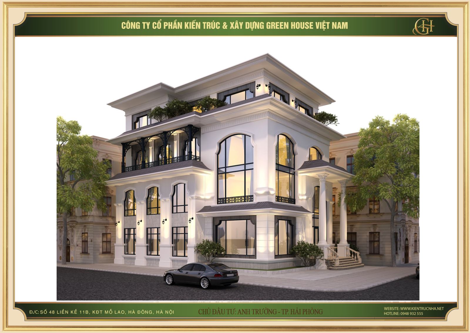 Ngôi biệt thự 4 tầng được lựa chọn thiết kế đảm bảo sự hài hòa giữa yếu tố cổ điển và hiện đại