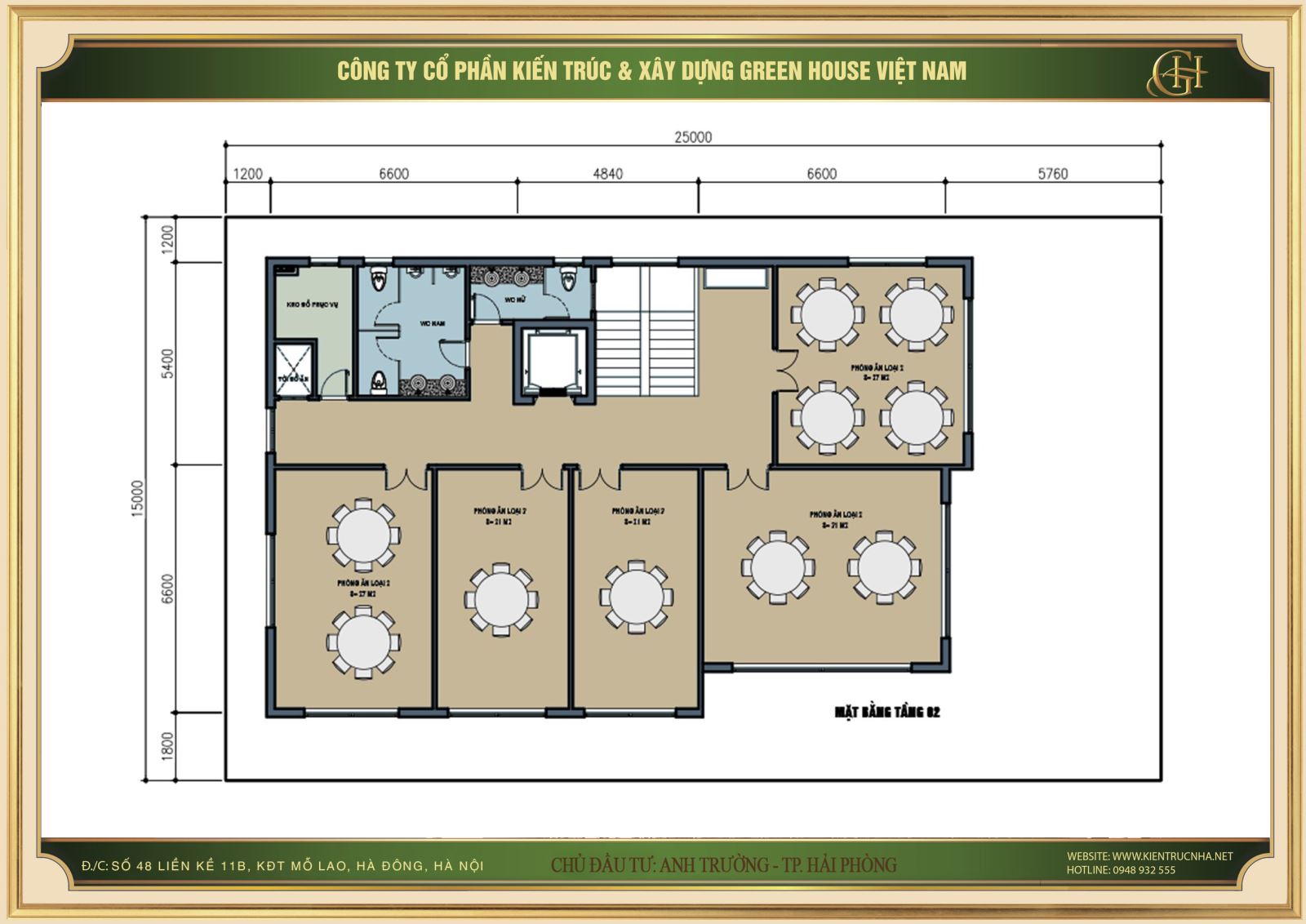 Thiết kế tầng 2 là không gian để sử dụng kinh doanh nhà hàng