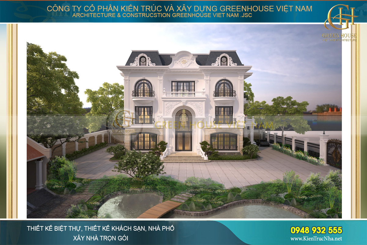 Thiết kế biệt thự gia đình tân cổ điển 3 tầng 1 tum đẹp, thu hút