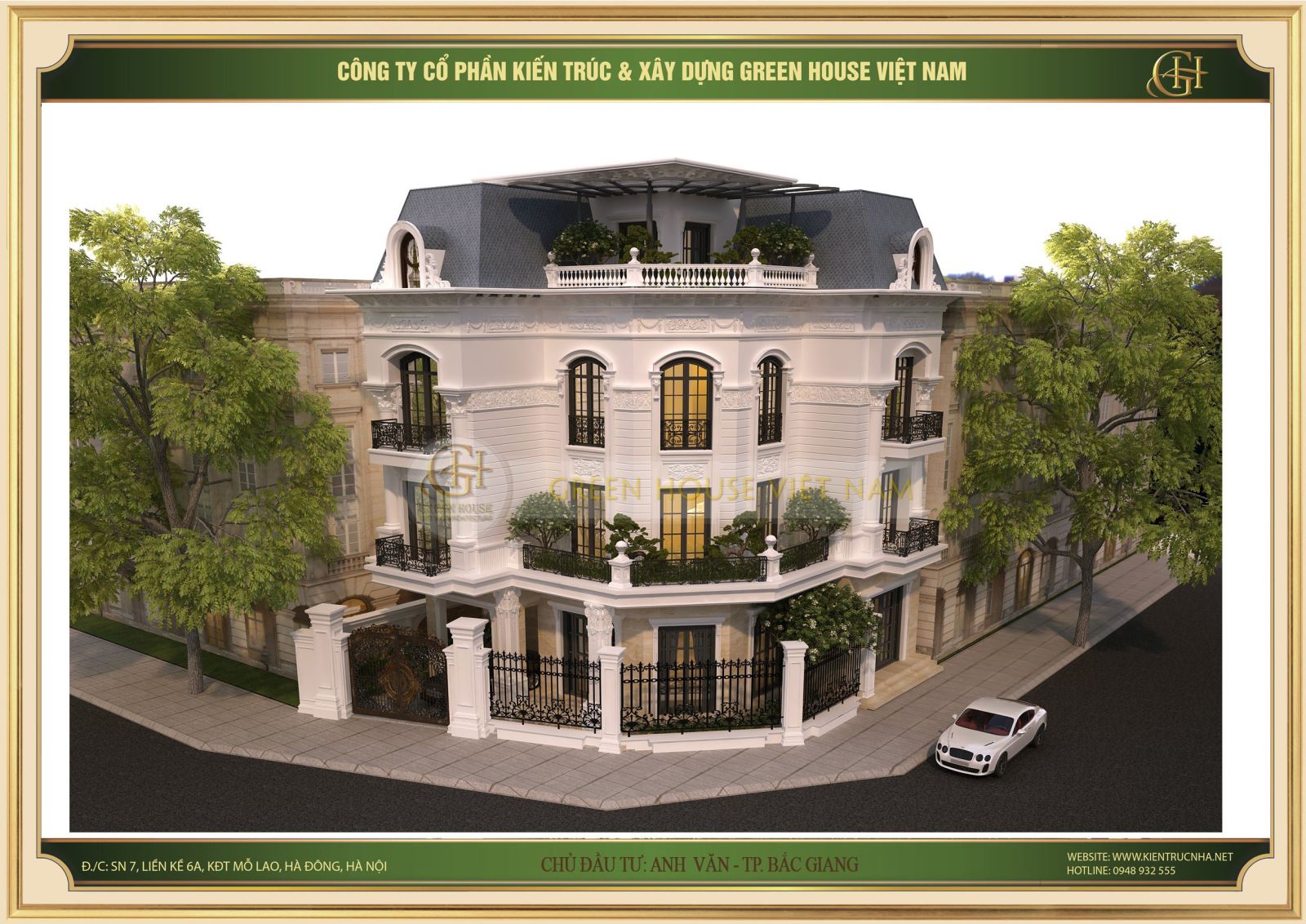 Biệt thự tân cổ điển 3 tầng 1 tum, xu hướng 2023- Green House Việt Nam