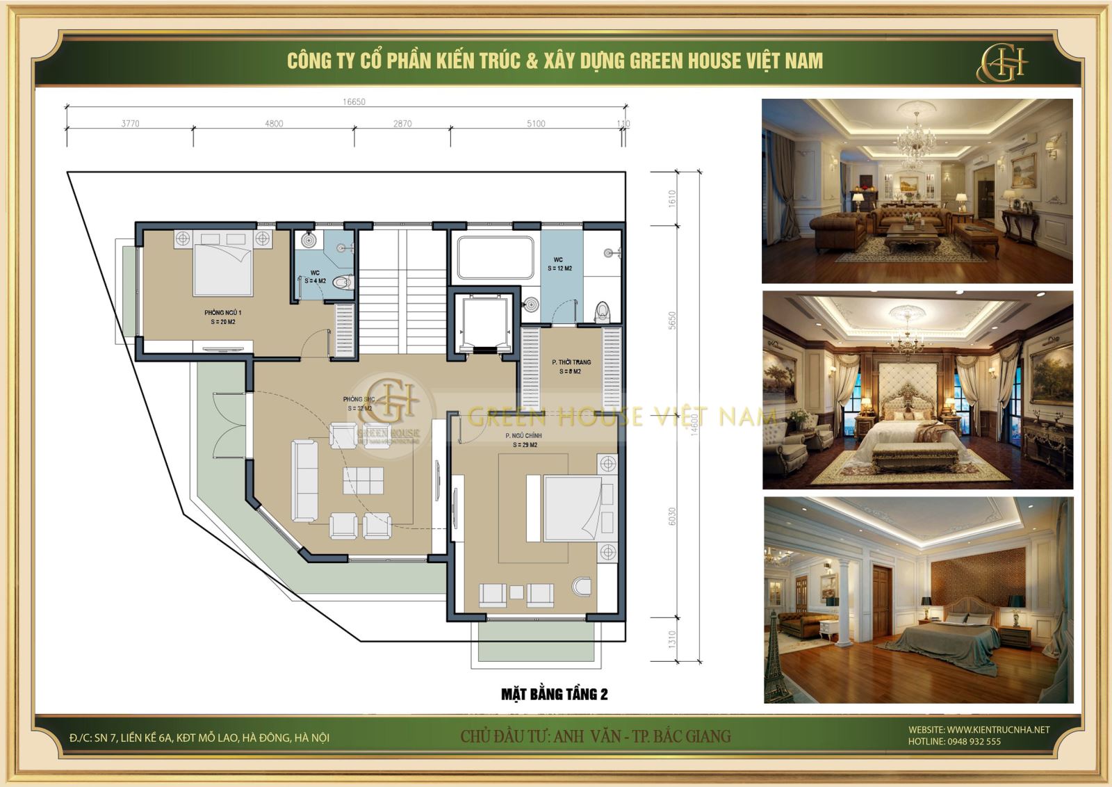 Thiết kế biệt thự tân cổ điển 3 tầng 1 tum đẹp, ấn tượng tại Green House Việt Nam