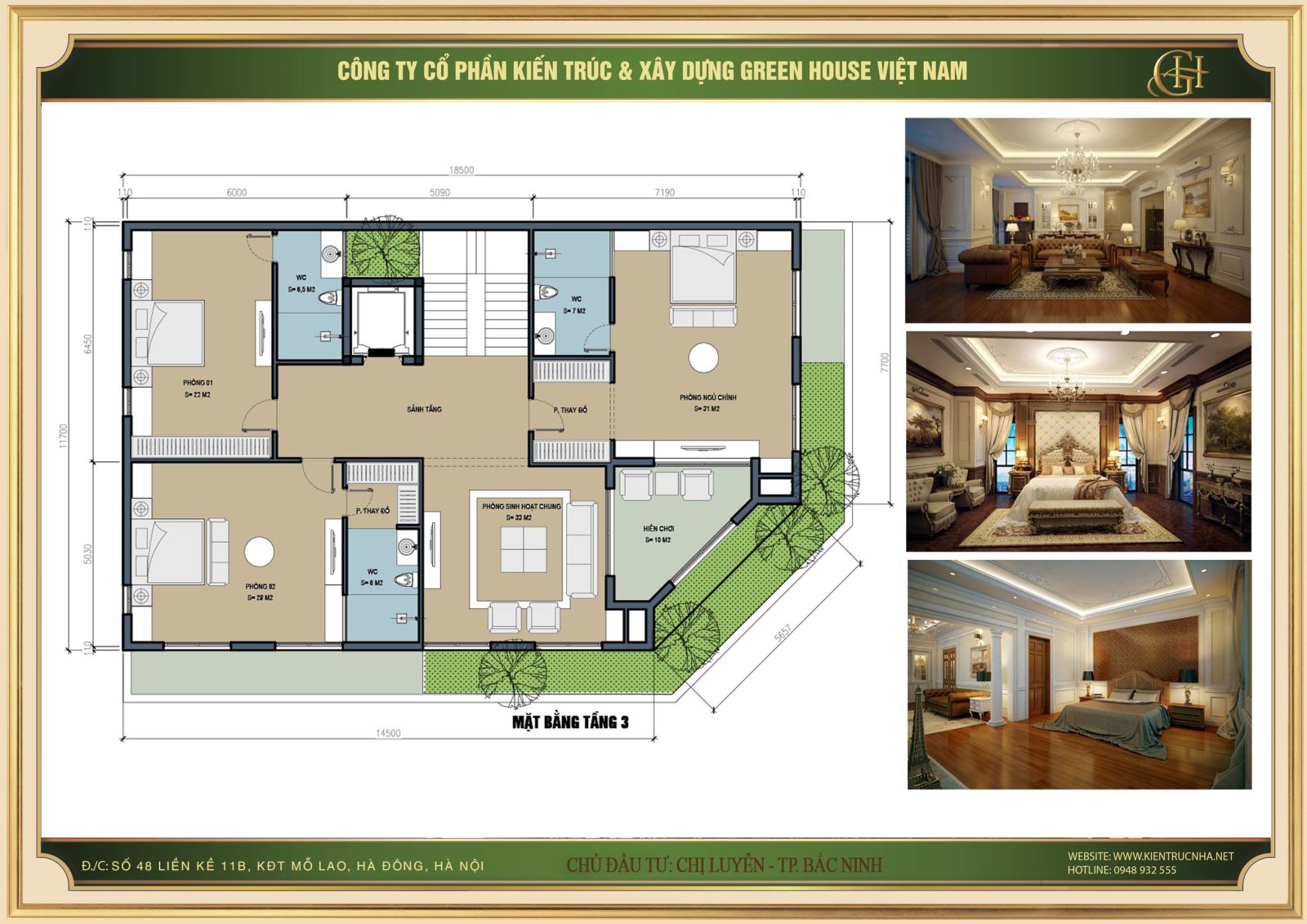 Green House Việt Nam thiết kế biệt thự kết hợp kinh doanh phong cách tân cổ điển đẹp, ấn tượng
