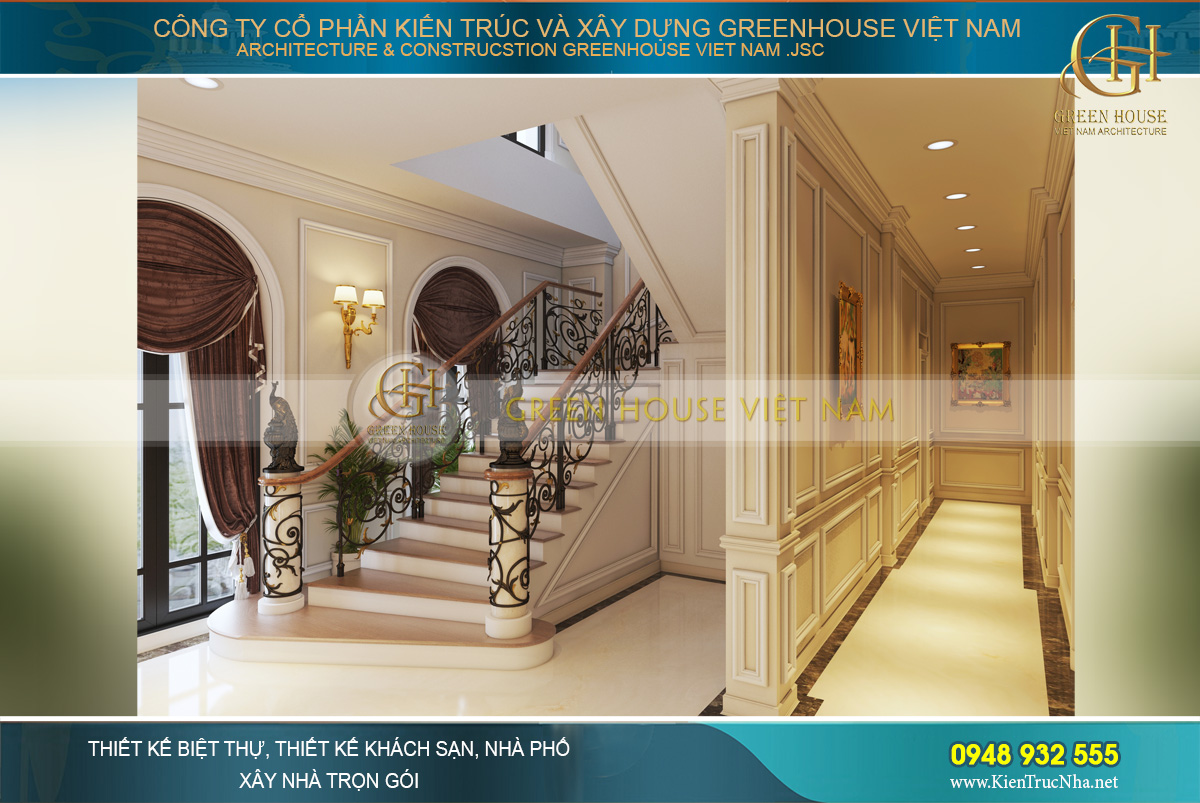Kiến trúc cầu thang và hành lang dẫn đến các phòng ngủ